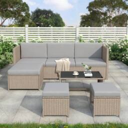 Direct Wicker Lounge Set, Garden Furniture Set, Rattan Sofa Group, Patio Furniture in Khaki - Size: 6 Person - thumbnail 5
