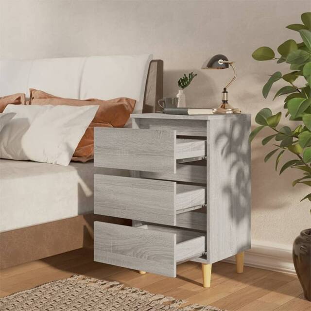 Berkfield Home Sturdy Bed Cabinet with Solid Wood Legs Grey Sonoma 40x35x69 cm - Size: 40 x 35 x 69 cm - image 1