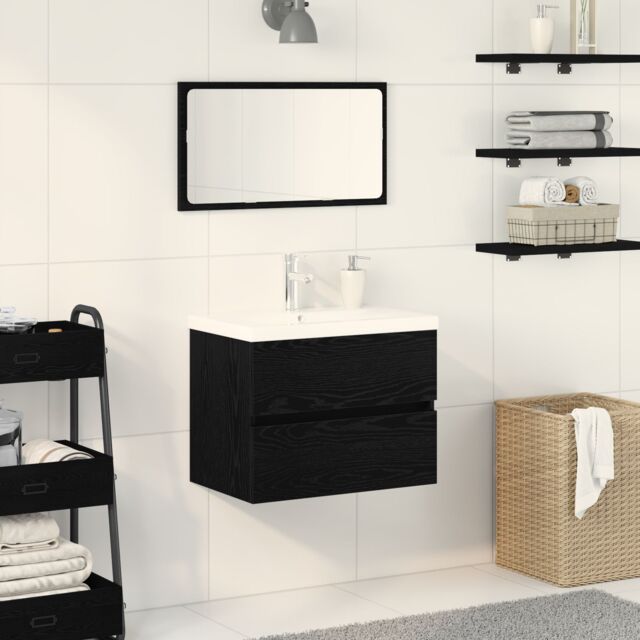 Berkfield Home Sink Cabinet with Built-in Basin Black Oak Engineered Wood - image 1