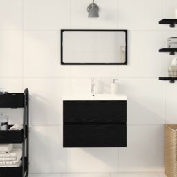 Berkfield Home Sink Cabinet with Built-in Basin Black Oak Engineered Wood - thumbnail 4