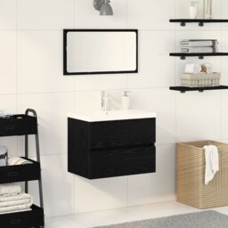 Berkfield Home Sink Cabinet with Built-in Basin Black Oak Engineered Wood - thumbnail 1