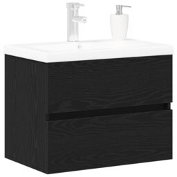 Berkfield Home Sink Cabinet with Built-in Basin Black Oak Engineered Wood - thumbnail 3