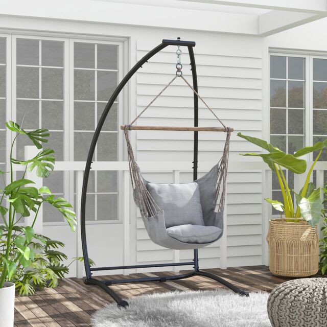 OUTSUNNY Hammock Chair Stand with Metal Frame C Shape Hammock Stand Only in Black - image 1