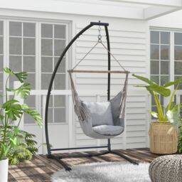 OUTSUNNY Hammock Chair Stand with Metal Frame C Shape Hammock Stand Only in Black - thumbnail 1