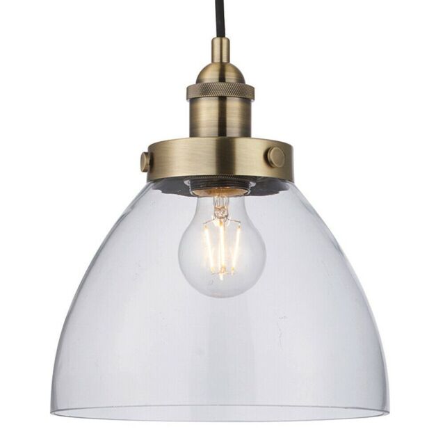 Loops Hanging Ceiling Pendant Light ANTIQUE BRASS & GLASS Shade Industrial Lamp Bulb in Clear - image 1