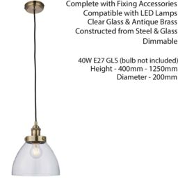 Loops Hanging Ceiling Pendant Light ANTIQUE BRASS & GLASS Shade Industrial Lamp Bulb in Clear - thumbnail 2