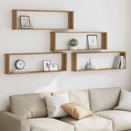 Berkfield Home Wall Cube Shelves 4 pcs Artisan Oak 100x15x30 cm Engineered Wood in Light Brown - Size: 100 x 15 x 30 cm - thumbnail 3