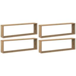 Berkfield Home Wall Cube Shelves 4 pcs Artisan Oak 100x15x30 cm Engineered Wood in Light Brown - Size: 100 x 15 x 30 cm - thumbnail 1