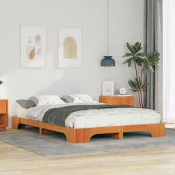Berkfield Home Floor Bed Frame with Storage Brown 140 x 210 cm Wood - thumbnail 1