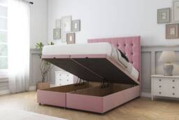 "Sloomy Alabama Plush Ottoman Bed Set With 26"" Strutted Headboard in Pink - Size: Single" - thumbnail 2