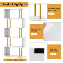 Costway 5-Tier Geometric Bookcase 157CM S-Shaped Bookshelf in White - thumbnail 3