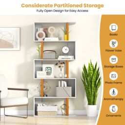 Costway 5-Tier Geometric Bookcase 157CM S-Shaped Bookshelf in White - thumbnail 6