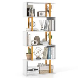 Costway 5-Tier Geometric Bookcase 157CM S-Shaped Bookshelf in White - thumbnail 4