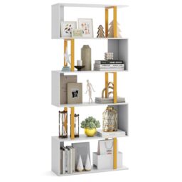 Costway 5-Tier Geometric Bookcase 157CM S-Shaped Bookshelf in White - thumbnail 1