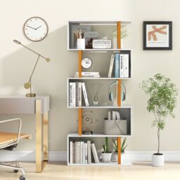 Costway 5-Tier Geometric Bookcase 157CM S-Shaped Bookshelf in White - thumbnail 9