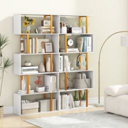 Costway 5-Tier Geometric Bookcase 157CM S-Shaped Bookshelf in White - thumbnail 7