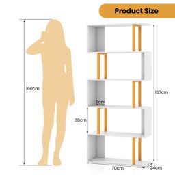 Costway 5-Tier Geometric Bookcase 157CM S-Shaped Bookshelf in White - thumbnail 2