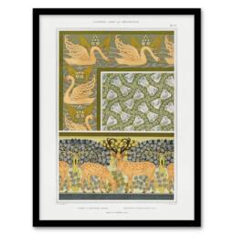 "Artery8 Swans Butterflies Deer Patterns Vintage Framed Wall Art Print Verneuil in Green - Size: W12"" x H16""" - thumbnail 1
