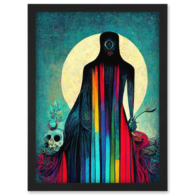 Artery8 Death Tarot Card Skull Rainbow Illustration Artwork Framed Wall Art Print A4 in Black - image 1