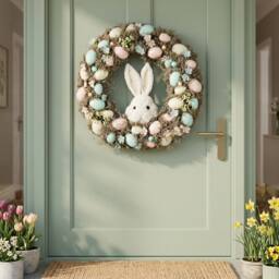 Garden Greatness Easter Wreath Pastel Eggs & White Rabbit - Size: 1 Pack - thumbnail 1