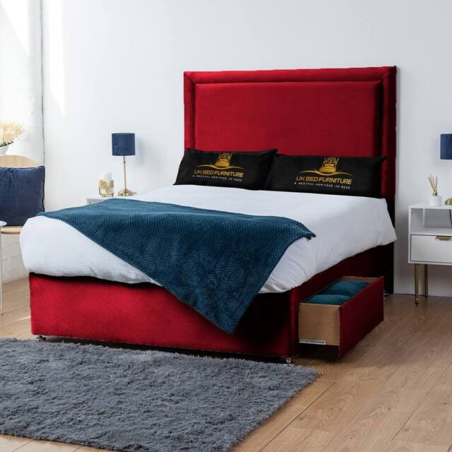 UK Bed Furniture Ascot Divan Bed with 2 Drawers Same Side & 26 Inch headboard in Maroon - Size: Single - image 1