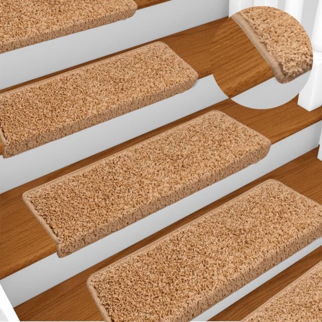 Berkfield Home Carpet Stair Treads 15 pcs 65x21x4 cm Beige - Size: Medium - image 1