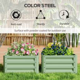 OUTSUNNY Set of 2 Raised Garden Bed Galvanised Planter Box, Light Green - thumbnail 5