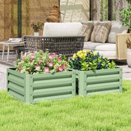 OUTSUNNY Set of 2 Raised Garden Bed Galvanised Planter Box, Light Green - thumbnail 1