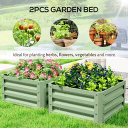 OUTSUNNY Set of 2 Raised Garden Bed Galvanised Planter Box, Light Green - thumbnail 4