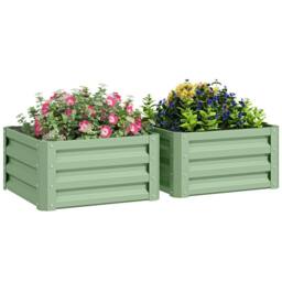 OUTSUNNY Set of 2 Raised Garden Bed Galvanised Planter Box, Light Green - thumbnail 2