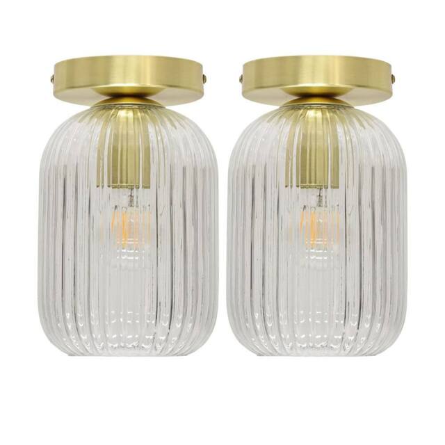 First Choice Lighting Set of 2 Batley - Clear Glass Satin Brass Ceiling Light Fittings - image 1