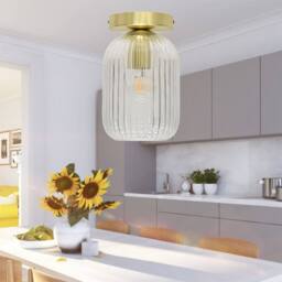 First Choice Lighting Set of 2 Batley - Clear Glass Satin Brass Ceiling Light Fittings - thumbnail 5