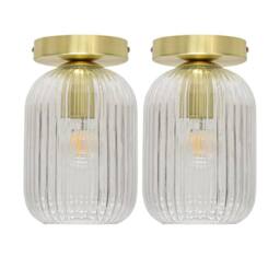 First Choice Lighting Set of 2 Batley - Clear Glass Satin Brass Ceiling Light Fittings - thumbnail 1