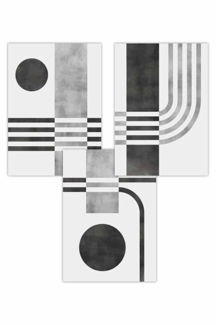 ARTZE Set of 3 Mid Century Graphical Shapes in black & Grey Art Posters in Dark Grey - Size: W50 cm x H70 cm - image 1