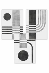 ARTZE Set of 3 Mid Century Graphical Shapes in black & Grey Art Posters in Dark Grey - Size: W50 cm x H70 cm - thumbnail 1