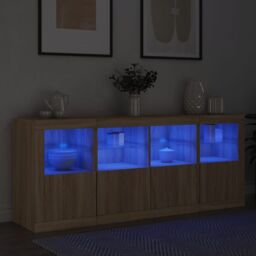 Berkfield Home Sideboard with LED Lights Sonoma Oak 163x37x67 cm in Brown - Size: 163 x 37 x 67 cm - thumbnail 4