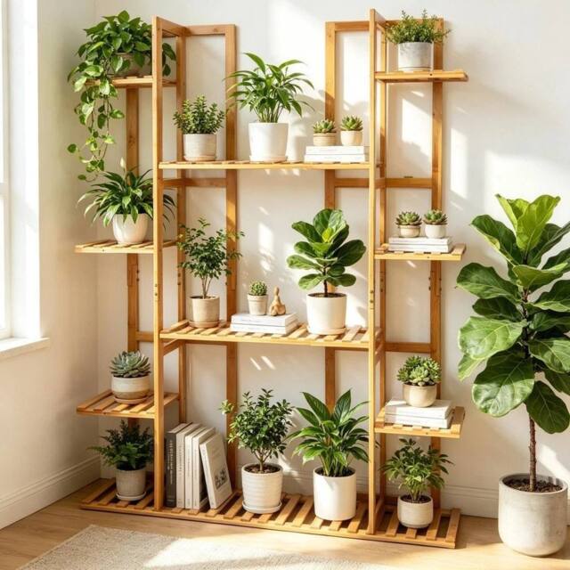 EONLION 9Tier Bamboo Rack Plant Stand Utility Display Shelf in Brown - image 1