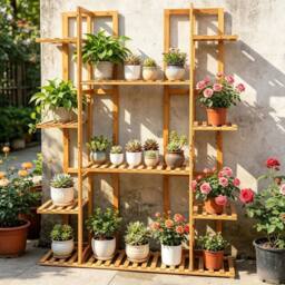 EONLION 9Tier Bamboo Rack Plant Stand Utility Display Shelf in Brown - thumbnail 3