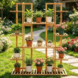 EONLION 9Tier Bamboo Rack Plant Stand Utility Display Shelf in Brown - thumbnail 4