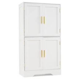 VOGREX Freestanding Pantry Floor Storage Cabinet Anti-Toppling Kits Included in White - thumbnail 1