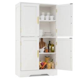 VOGREX Freestanding Pantry Floor Storage Cabinet Anti-Toppling Kits Included in White - thumbnail 3