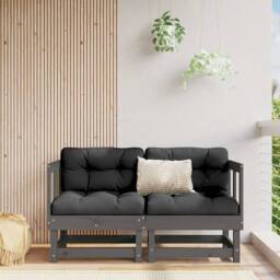 Berkfield Home Beautiful Corner Sofas with Cushions 2 pcs Grey Solid Wood Pine - thumbnail 2