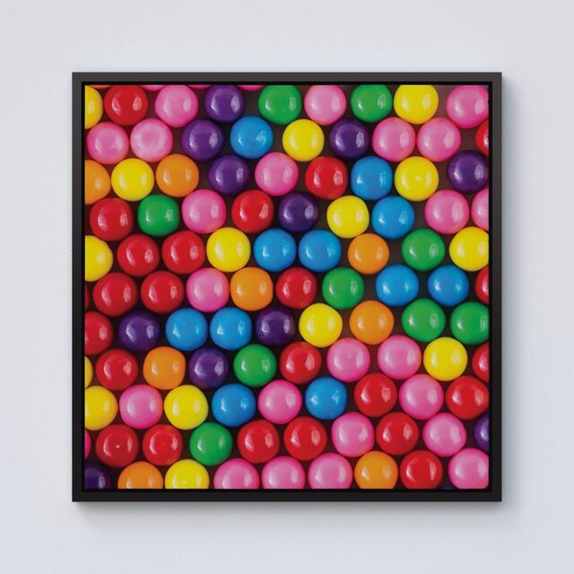 "Warren Reed - Designer Brightly Colored Gum Balls Framed Canvas in Black - Size: W16"" x H16""" - image 1