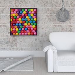"Warren Reed - Designer Brightly Colored Gum Balls Framed Canvas in Black - Size: W16"" x H16""" - thumbnail 2