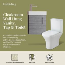 Balterley Wall Hung Vanity, Toilet, Cistern, Seat & Mini Tap - Anthracite/Chrome in White - thumbnail 2