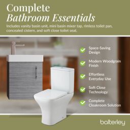 Balterley Wall Hung Vanity, Toilet, Cistern, Seat & Mini Tap - Anthracite/Chrome in White - thumbnail 7