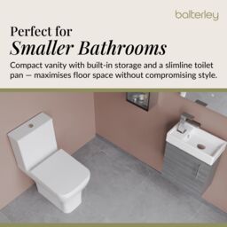 Balterley Wall Hung Vanity, Toilet, Cistern, Seat & Mini Tap - Anthracite/Chrome in White - thumbnail 3