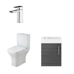 Balterley Wall Hung Vanity, Toilet, Cistern, Seat & Mini Tap - Anthracite/Chrome in White - thumbnail 1