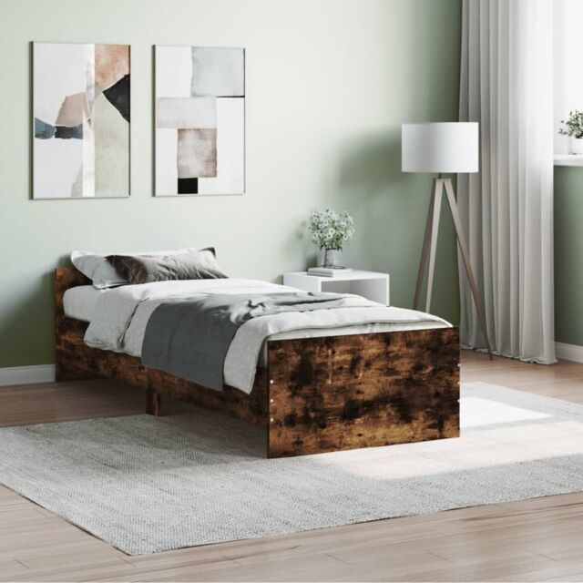 Berkfield Home Bed Frame Smoked Oak 75x190 cm Small Single Engineered Wood in Brown - image 1