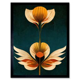"Artery8 Wall Art Print Art Deco Abstract Tulips Orange Mustard Bold Painting Art Framed - Size: W12"" x H16""" - thumbnail 1